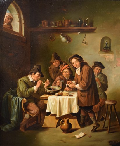 Fumeurs dans la taverne - Ecole flamande du XIXe siècle - Romano Ischia